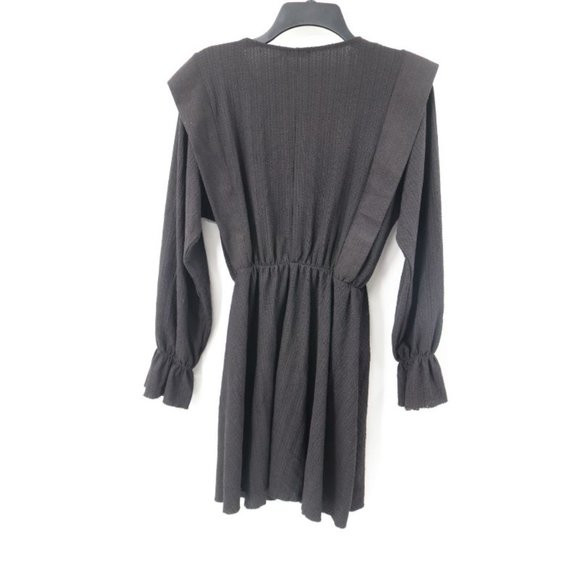 NWT Zara Women’s Size Medium Textured Dress Ruffles Black long sleeve 4215 - Picture 7 of 11